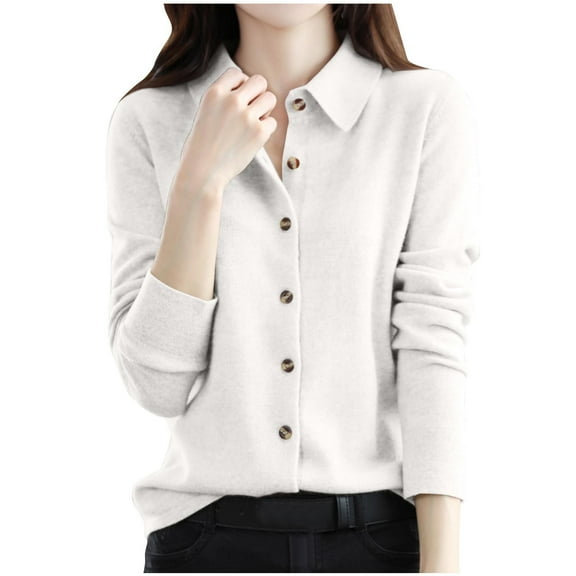 Kaemgyyd Womens Button down Shirt Casual Loose Long Sleeve Collar Work Office Blouses Classic Solid Color Fall Trendy Tops