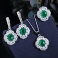 thumbnail image 2 of Green CZ Ladies Flower Hook Earring Pendent Necklace Ring Fashion Jewelry Set, 2 of 6