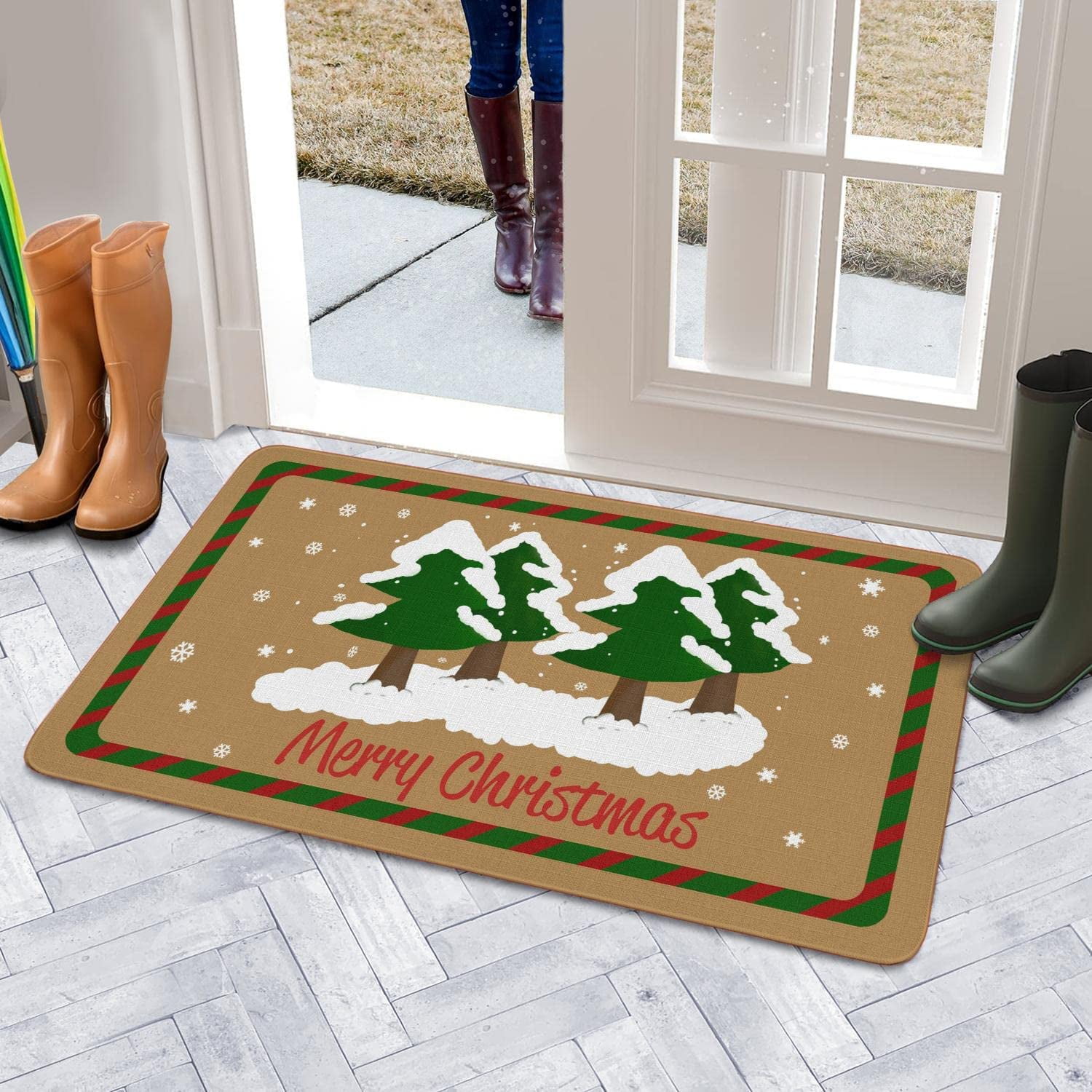 Moroccan Trellis Kitchen Mats Set 2 Pieces Super Waterproof Non-Slip Soft Kitchen Rugs Machine Washable Kitchen Floor Mat for Kitchen,Floor, Bathroom, Sink, Laundry (LDark Blue, 17" x 24"/17" x 48")