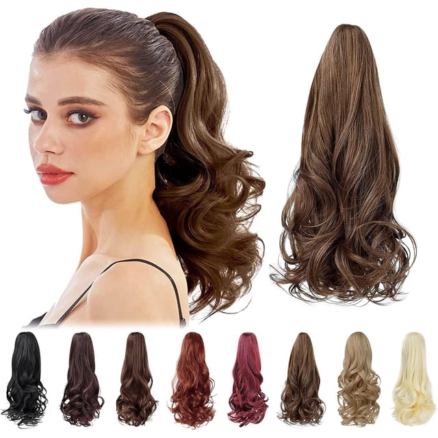 HSHDLDF Rallonge de Queue de Cheval, Rallonges de Cheveux Griffes 16 Pouces Longues et Bouclées, Rallonge de Queue de Cheval à Clip, Postiche Synthétique d'Apparence Naturelle pour Femmes (Blond)