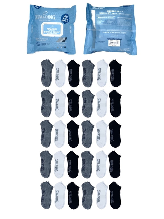 Kid's Bundle Brick No-Show Socks, 30-Pack, Sizes 4-10