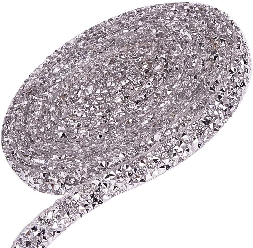 3Yards 1cm Sliver Rhinestone Ribbon Sparkling Glitter Resin Hotfix Bling Roll Banding Belt Wrap Arts Crafts Costume Decorations