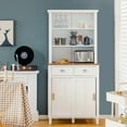 thumbnail image 2 of Costway Freestanding Kitchen Pantry Storage Cabinet Buffet w/Hutch Sliding Door & Drawer White, 2 of 10