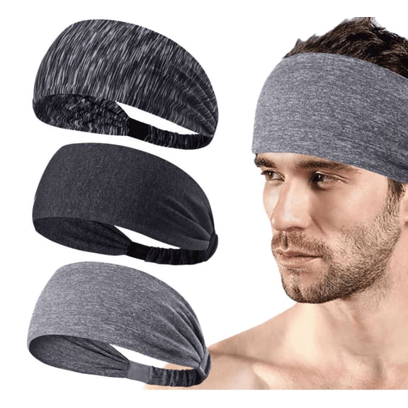 Mens Headbands, 3 Pack Sweat Workout Headbands for Men, Sport Cooling Headbands for Running Fitness , Elastic Sweat Wicking Non Slip