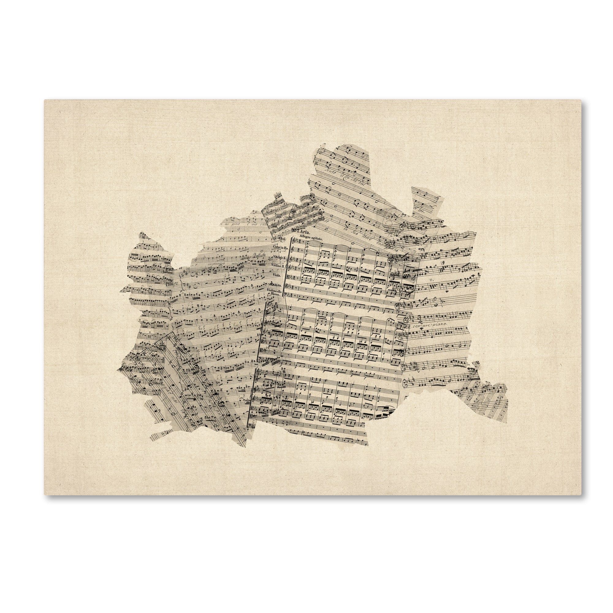 Trademark Fine Art "Old Sheet Music Map of Vienna Austria" Canvas Art by Michael Tompsett