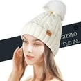 thumbnail image 5 of Women Winter Pompom Beanie Hat with Warm Fleece Lined, Thick Slouchy Knit Skull Ski Cap-White, 5 of 5