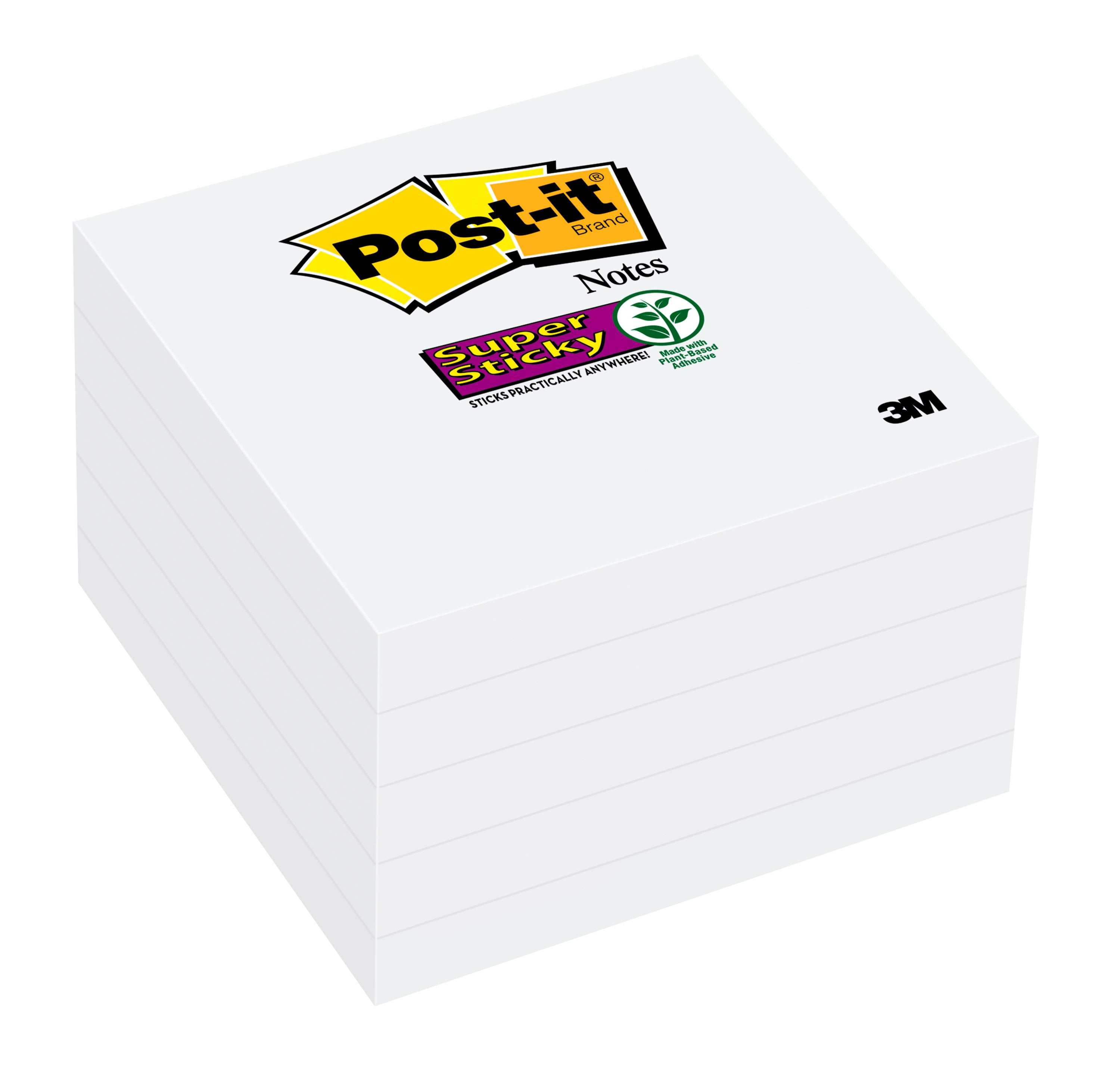 Postit Super Sticky Notes, 3" x 3, White, 90 Sheets/Pad, 5 Pads