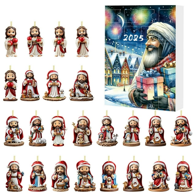 2D Acrylic Ornament Set Christmas Countdown Ornament Calendar Double Printed Ornament Set Calendar Christmas Kids' Favorite Ornament Toy Set Christmas Tree Ornament Set Glass Child Set Kids Countdown