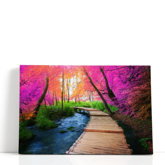 Wooden Path Trail in Plitvice Lakes National Park, Croatia - Wrapped Canvas Print Wall Art | 18" W x 12" H