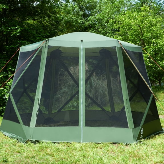 EVER ADVANCED Pop up Screen House for Outdoor, 11.5ft Instant  Camping Screened Gazebo Canopy for 6 person, Portable Shelter for Backyard, Green