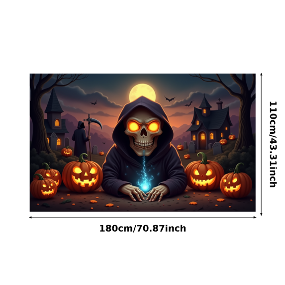 Spooky Design Halloween Banner Skeleton Illustration Pumpkin Graphics Haunted House for Holiday Party Event Indoor Decoration