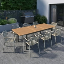 Amazonia Port of Mystique 9-Piece Teak Finish Wood 100% FSC Rectangular Patio Dining Set Sand