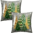 thumbnail image 2 of Christmas Throw Pillow Covers 20x20 Set of 2, Gold Green Xmas Trees Winter Grey Pillow Cases Double Sided Printed Soft Cotton Cushion Cover for Sofa Couch Farmhouse Home Decor, 2 of 4