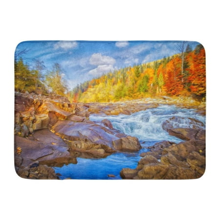GODPOK Green Abstract Landscape Mountain River in Autumn Forest Rocky Place for Holidays and Vacations Artist Rug Doormat Bath Mat 23.6x15.7 (Best Rocky Mountain Vacations)