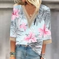 thumbnail image 1 of Xuyuer Women's Printed V-Neck 3/4 Sleeve Blouse, Loose Fit Casual T-Shirt Top for Spring and Summer Outfits, 1 of 5