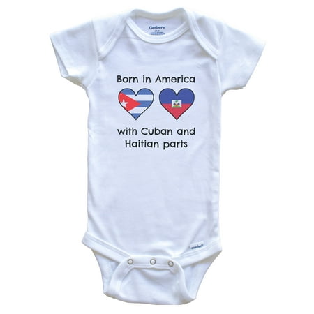 

Born In America With Cuban and Haitian Parts Funny Cuba Haiti Flags One Piece Baby Bodysuit