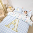 thumbnail image 3 of jejeloiu Blue Plaid Theme Monogram A Duvet Cover Set For Kids,Gold Glitter Print Bedding Full For Girls,Colorful Stars Reversible,3pcs(No Comforter), 3 of 6