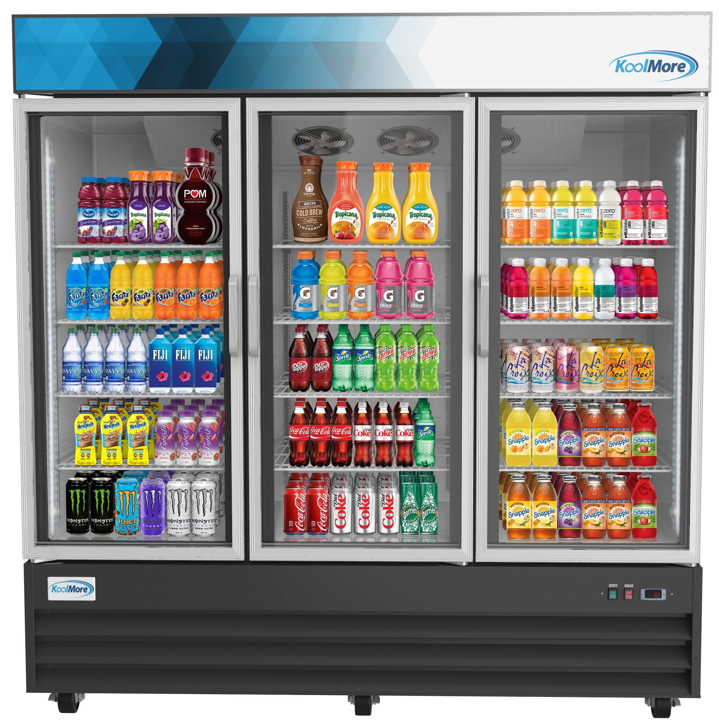 Koolmore 78 1/4" Commercial Glass 3 Door Display Refrigerator Merchandiser - Upright Beverage Cooler with LED Lighting - 53 Cu. Ft.