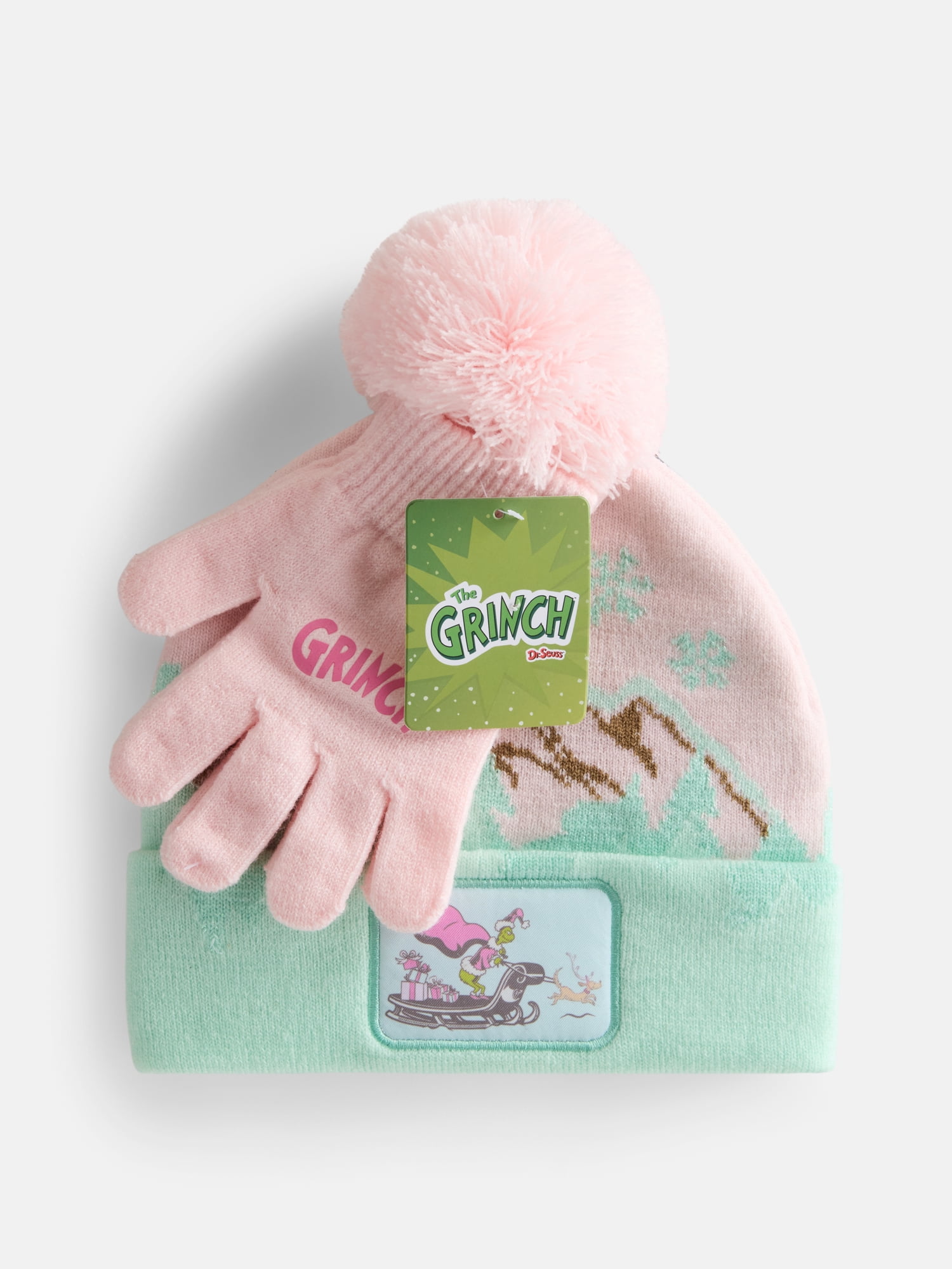 The Grinch Girls Pom Beanie and Gloves Set, 2 Piece