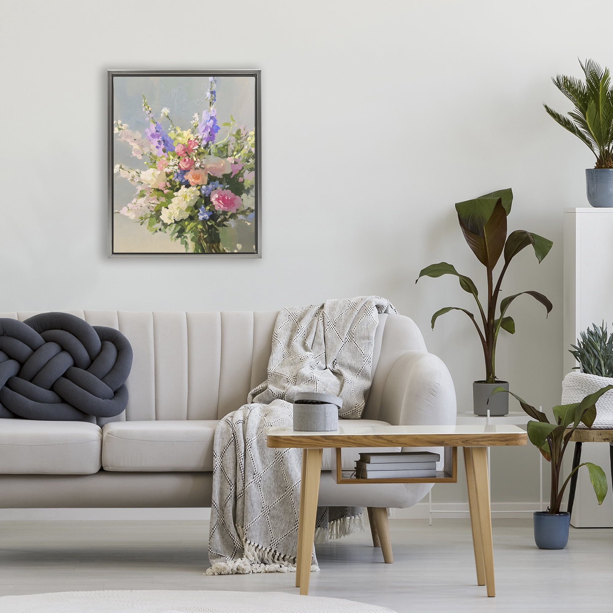 Stupell Industries Romantic Pastel Garden Bouquet Gray Framed Floater Canvas Wall Art, design by The Prints Vibe