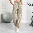 thumbnail image 2 of Women's Camo Sweatpants Drawstring High Waisted Lounge Pants Maple Leaf Print Active Joggers Pants Wide Leg Workout Trousers with Pockets beige Large, 2 of 6