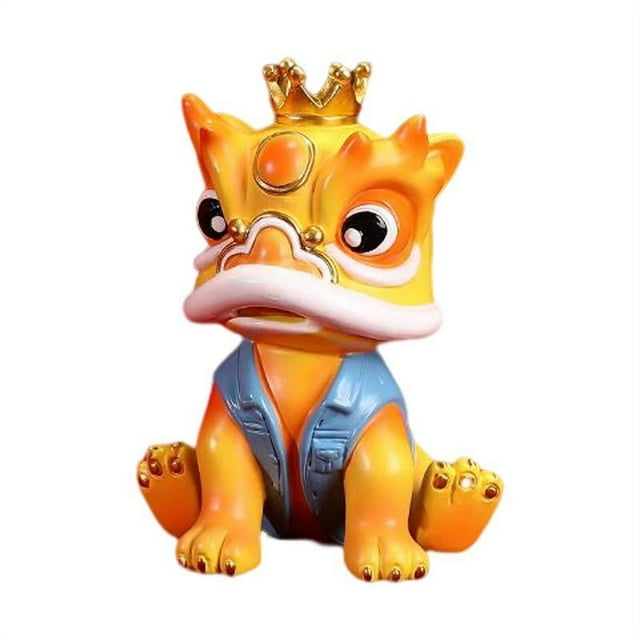 Figura de león chino con delicados detalles, caricatura y adorable recuerdo coleccionable. Amarillo