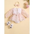 thumbnail image 3 of Bagilaanoe Newborn Baby Girl Rompers Dress Floral Embroidered Long Sleeve Bodysuits + Headband 3M 6M 12M 18M 24M Infant A-line Princess Tulle Dresses, 3 of 9