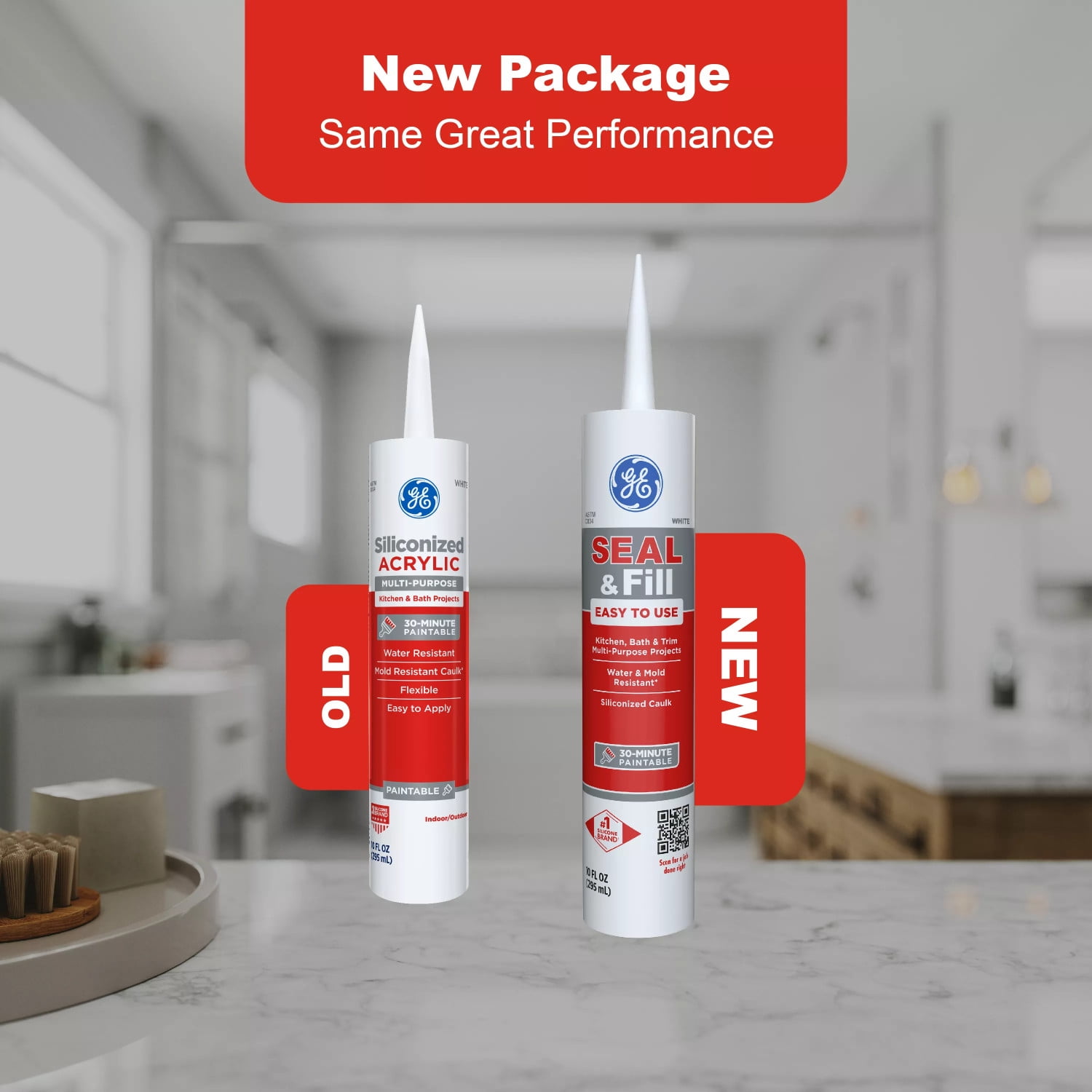 (2 pack) GE Seal And Fill Multipurpose Kitchen & Bath, Pack of 1, White 10 fl oz Cartridge