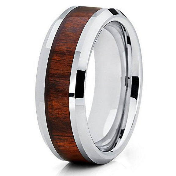 Silly Kings 8mm Koa Wood Tungsten Carbide Wedding Ring Unique Band Men & Women Comfort Fit 13