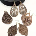thumbnail image 2 of 4 Pairs Vintage-Inspired Carved Flower Pattern Dangle Earrings - Elegant Retro Style, Delicate Wooden Design, Ideal Female Gift, 2 of 5