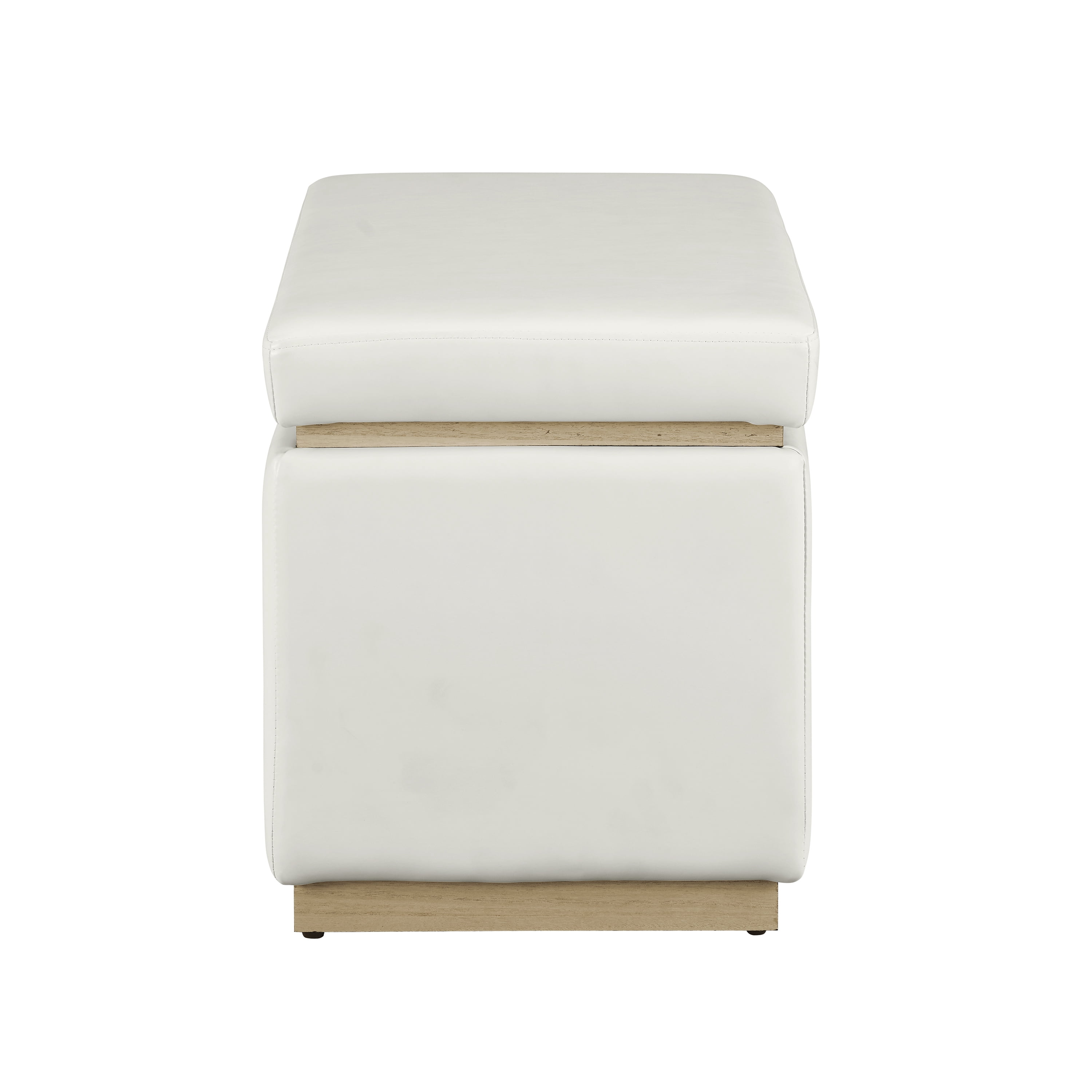 Linon Elta Rectangle Storage Ottoman, White Faux Leather