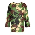 thumbnail image 4 of GIPQJK Women's Camo T-Shirt 2024 Fall Graphic 3/4 Sleeve Sweatshirts Tops Round Neck Casual Loose Fit Tee Shirts Army Green,L, 4 of 5