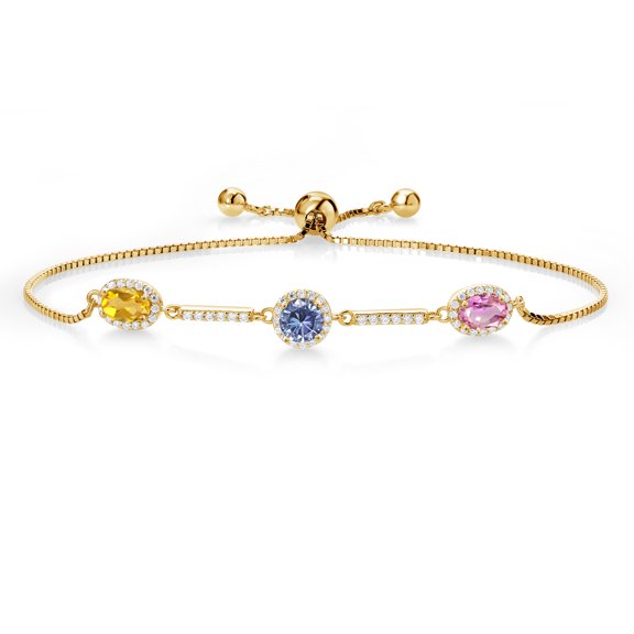 Gem Stone King 18K Yellow Gold Plated Silver Bracelet Citrine Persian Blue Moissanite (1.55 Cttw)