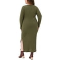 thumbnail image 3 of Agnes Orinda Women's Plus Size St. Patrick's Day Dresses Ribbed Knit Side Slit Crew Neck Long Sleeve Casual Slim Fit Bodycon Maxi Dress 2X Army Green, 3 of 5