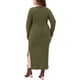 thumbnail image 3 of Vestidos de mujer de tallas grandes Agnes Orinda para el Día de San Patricio, vestido maxi de punto acanalado con abertura lateral, cuello redondo, manga larga, ajuste ceñido, color verde militar 1X, 3 of 5
