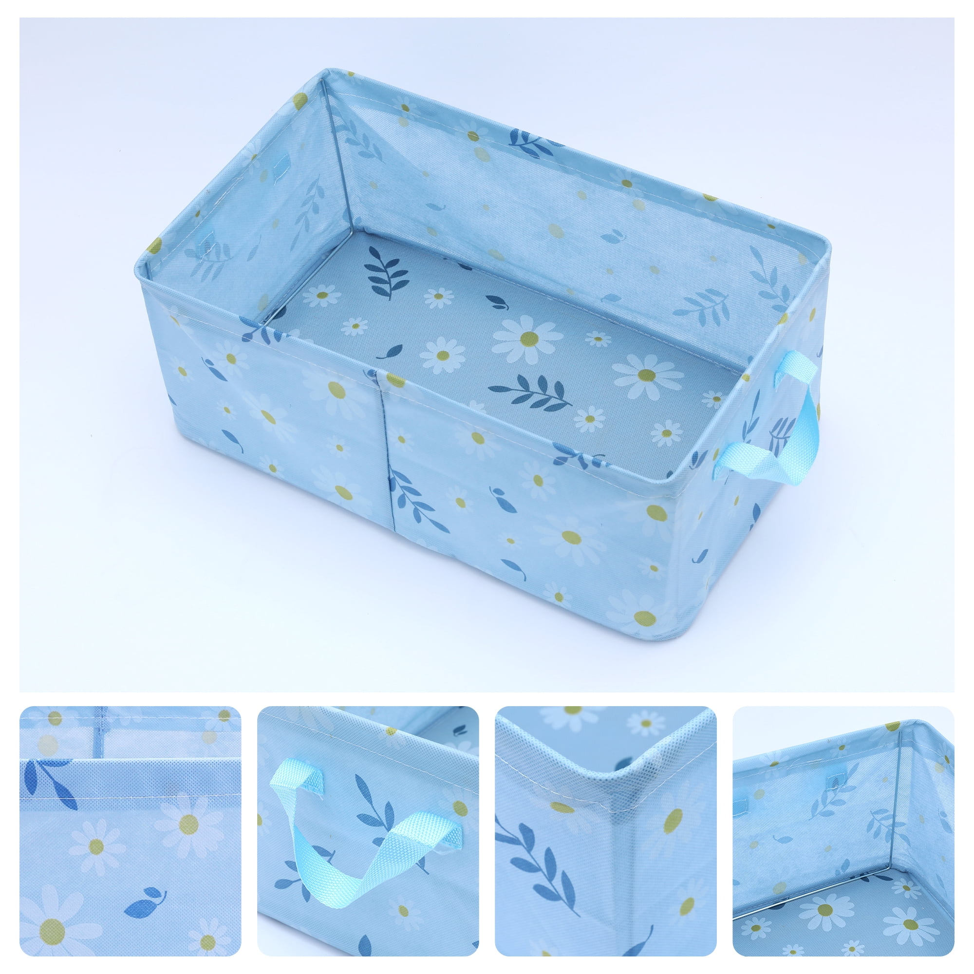 Unique Bargains Storage Cube Collapsible Storage Basket with Handles for Shelves 1pk Blue