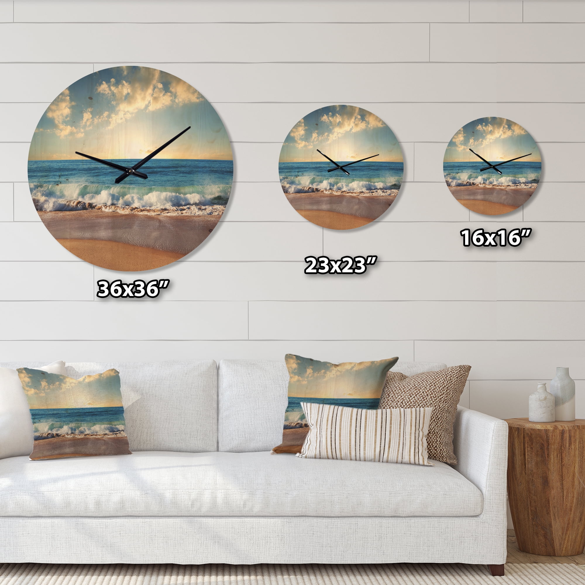 Designart 'Sea Beach Sunset ' Modern Wood Wall Clock