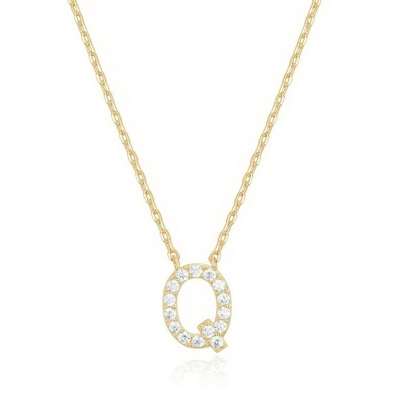 Bonjour Jewelers 14k Yellow Gold Created White Sapphire Initial Q Letter Pendant Necklace Plated