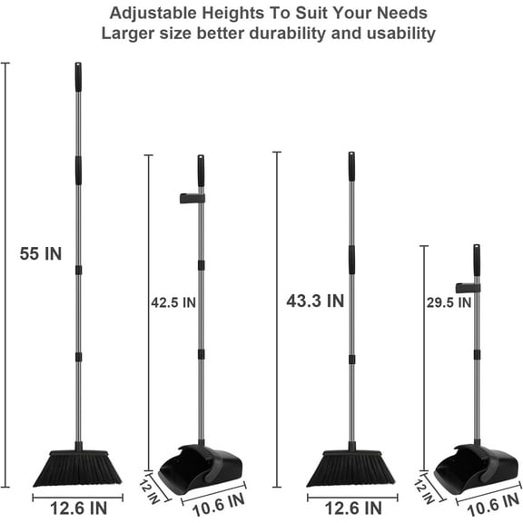 Large Broom and Dustpan Set, 55" Long Handle for Kitchen Office Indoor Outdoor