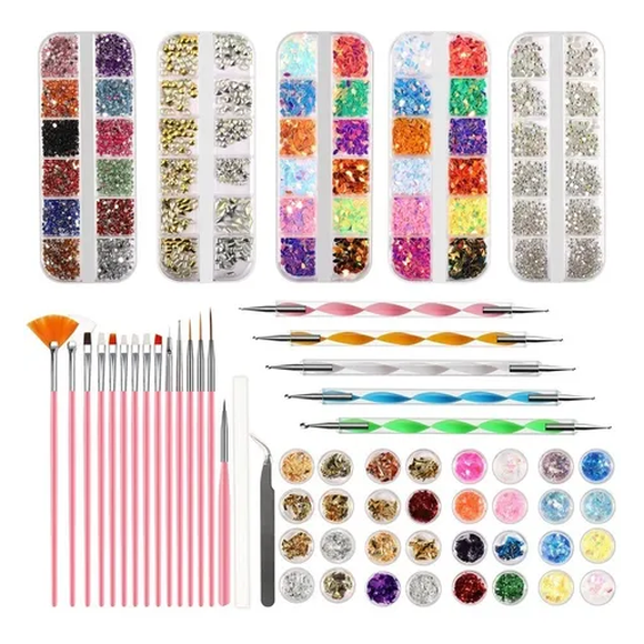 Kit De Decoración De Uñas De Cristal Rhinestone 59 Piezas Malubero Malu1026
