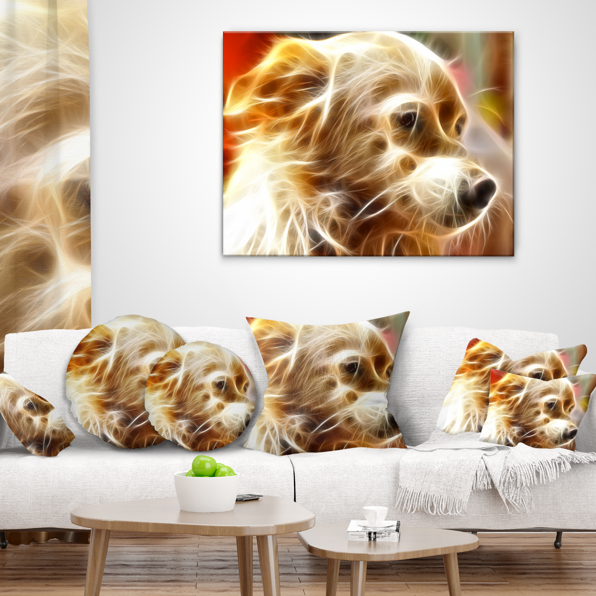 Designart Glowing Brown Dog Head - Animal Throw Pillow - 12x20