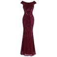 thumbnail image 1 of Angel-fashions Long Sequin Evening Party Gown Women's Cap Sleeve Bateau Prom Dresses Wedding Party Guest Gown X-Large, 1 of 5