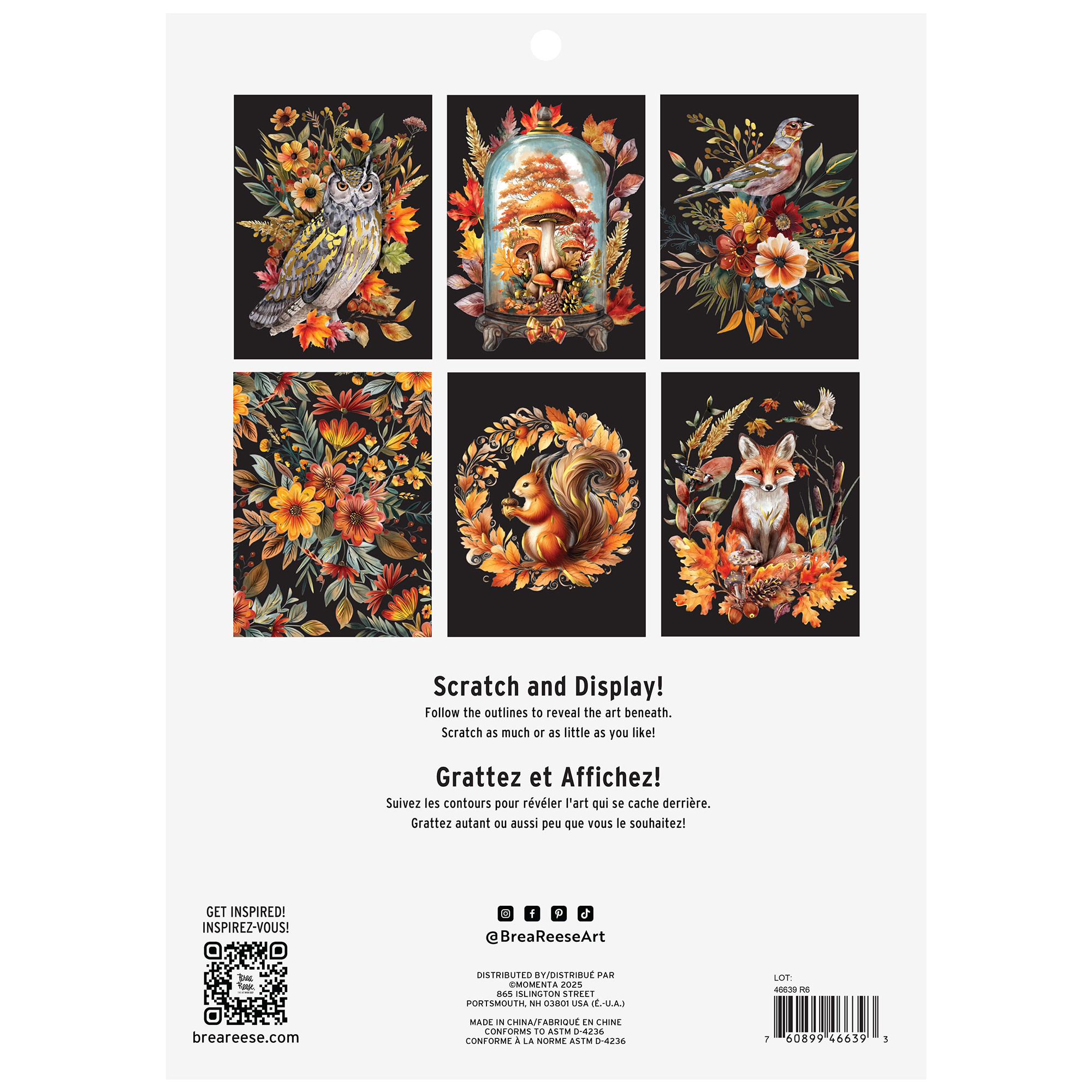Brea Reese: Scratch Art Paper Pad - Autumn Equinox - 6 Designs, Guided Art, Metallic Accents, Stylus & Brush, Perforated 9x12" Pages, DIY Adult Craft