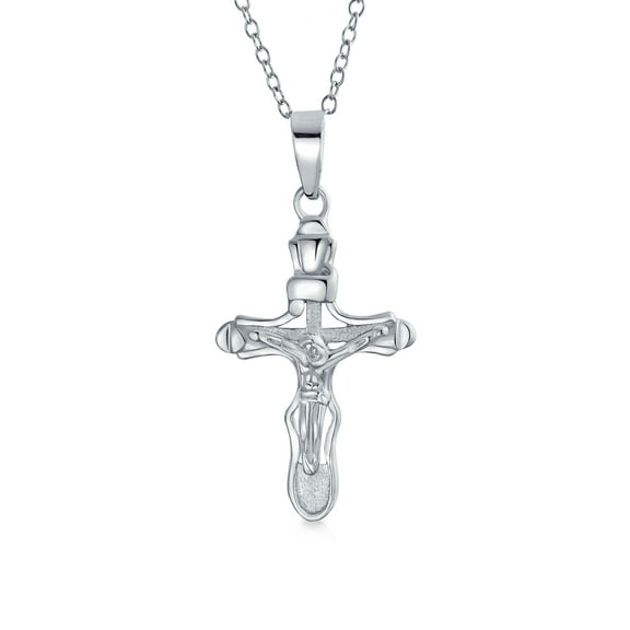 Bling Jewelry Womens Christian Catholic Jesus Crucifix Cross Pendant Necklace Sterling Silver 1 Inch