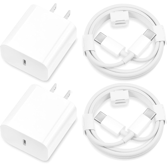 3-Pack 20W Wall Fast Charger With 6.6ft Cable – MFi Certified For IPhone 17/16/15, IPad Air 6, IPad Pro | PD 3.0 Fast Charging Block For Type-C Devices