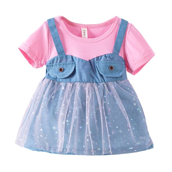 TAGOLD Toddler Girls Summer Dress,1-4 Years Summer Baby And Toddler Denim Style Cotton Short-sleeved Dress Children's Skirt