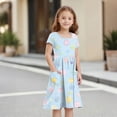 thumbnail image 4 of Grblisyd Girls Dresses Summer Short Sleeve Kids A Line Cute Cartoon Sundresses with Pockets for Casual 3-12 Y, 4 of 6