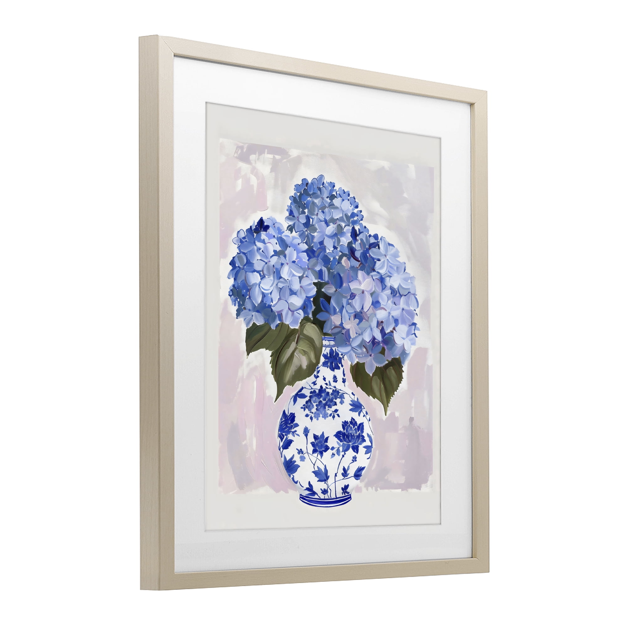 Stupell Industries Blue Hydrangea in Porcelain Vase Birch Framed Print Under Glass, design by The Prints Vibe