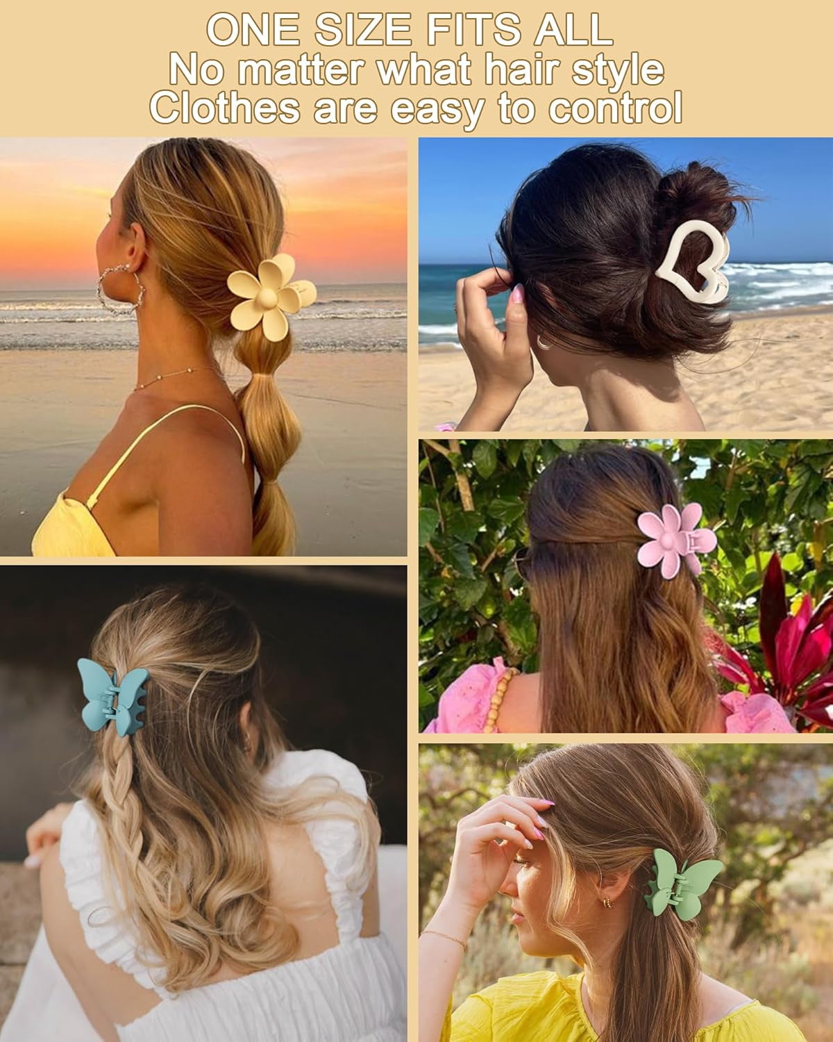 Matte Butterfly Hair Claw Clips for Women Girls - 6 PCS Non-Slip and Strong Hold Hair Clips for Thin/Medium/Thick Hair
