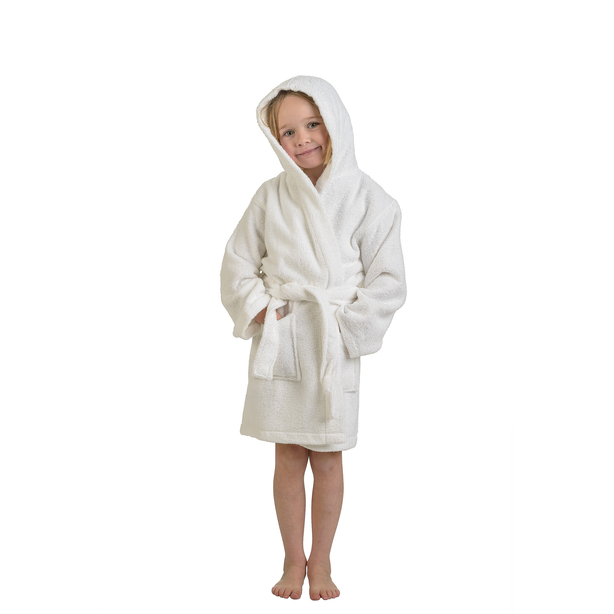 Cotton Terry Kids Unisex Hooded Bath Robe, Large, White
